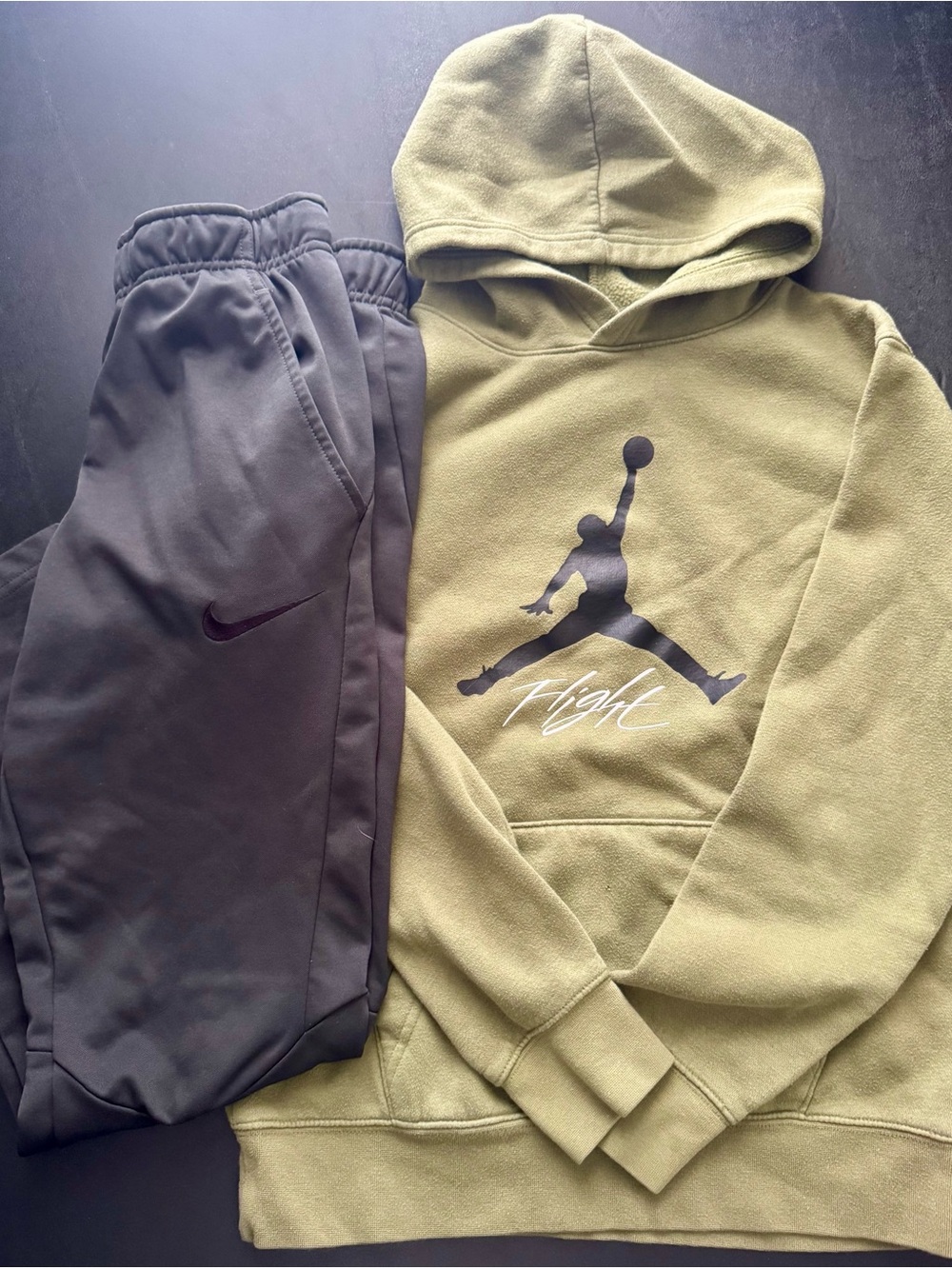 Nike/Jordan kids/boys Olive Green Hoodie and Charcoal Gray Joggers Matching Set